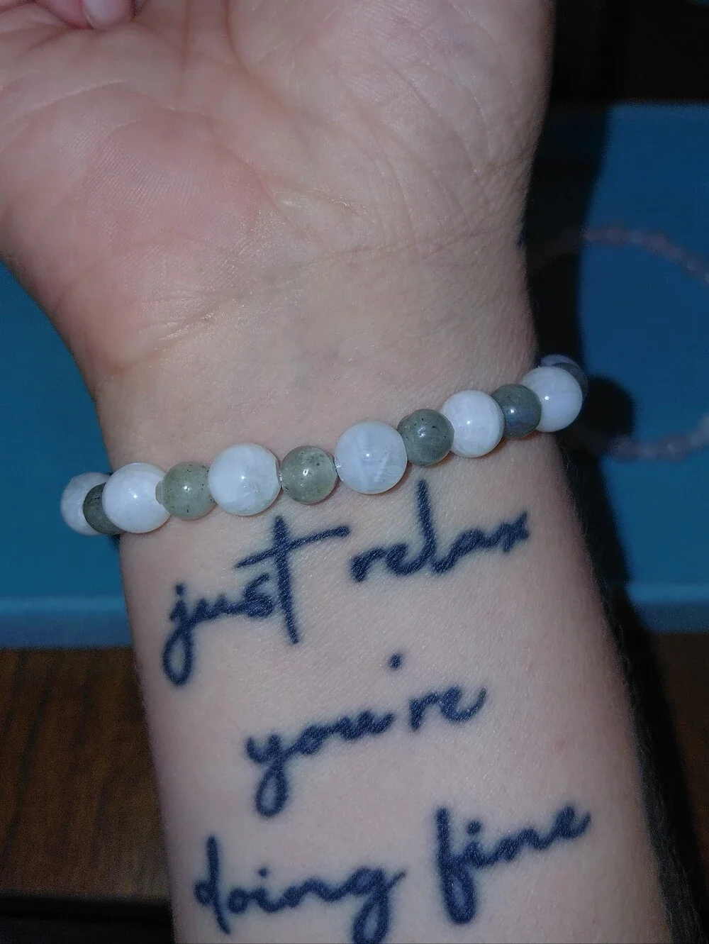 Moonstone And Labradorite Beaded Stretch Bracelet
